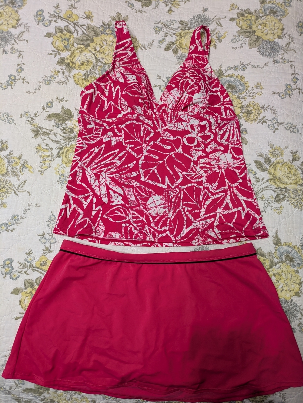 Women’s Pink Floral Tankini Set with Skirt